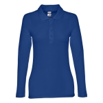 Langarm-Poloshirt für Damen aus Baumwolle, 210 g/m2, THC Bern farbe köngisblau