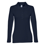 Langarm-Poloshirt für Damen aus Baumwolle, 210 g/m2, THC Bern farbe marineblau