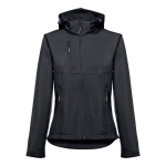 Damen-Softshelljacken mit Kapuze aus Polyester, 280 g/m2, THC Zagreb farbe schwarz