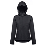 Damen-Softshelljacken mit Kapuze aus Polyester, 280 g/m2, THC Zagreb farbe schwarz