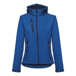 Damen-Softshelljacken mit Kapuze aus Polyester, 280 g/m2, THC Zagreb farbe blau