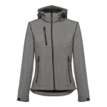 Damen-Softshelljacken mit Kapuze aus Polyester, 280 g/m2, THC Zagreb farbe grau