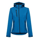 Damen-Softshelljacken mit Kapuze aus Polyester, 280 g/m2, THC Zagreb farbe cyan-blau