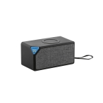 Tragbarer Bluetooth-Lautsprecher mit Ladegerät und stylischer Verpackung farbe schwarz Ansicht mit Logo 1