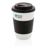 Wiederverwendbarer To Go Becher aus recycelbarem PP mit Logo, 270 ml farbe schwarz Ansicht mit Logo