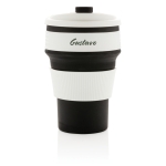 Faltbarer Coffeebecher To Go mit Silikonband, BPA-frei, 350 ml farbe schwarz Ansicht mit Logo