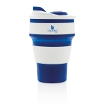 Faltbarer Coffeebecher To Go mit Silikonband, BPA-frei, 350 ml farbe blau Ansicht mit Logo