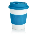 Coffee To Go Becher in Weiß mit farbigem Silikonband, 350 ml farbe blau