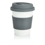 Coffee To Go Becher in Weiß mit farbigem Silikonband, 350 ml farbe grau