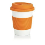 Coffee To Go Becher in Weiß mit farbigem Silikonband, 350 ml farbe orange