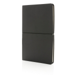 Liniertes A5-Notizbuch mit flexiblem PU-Cover mit Quer-Verschlussband farbe schwarz