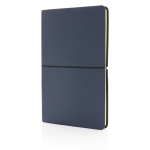 Liniertes A5-Notizbuch mit flexiblem PU-Cover mit Quer-Verschlussband farbe marineblau