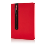 Liniertes Notizbuch mit Stifttasche und farblich passendem Touchpen, A5 farbe rot