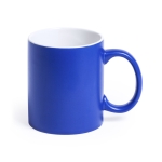 Tasse mit weißer Innenseite, farbigem Äußeren und weißem Logodruck farbe blau erste Ansicht