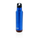 Wiederverwendbare auslaufsichere Thermosflasche mit Korkboden, 600 ml farbe blau Ansicht mit Logo