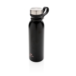 Thermosflasche mit Logo bedrucken und Silikongriff, 600 ml farbe schwarz Ansicht mit Logo