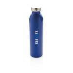 Thermo Trinkflasche mit tropfsicherem Verschluss, 600 ml farbe blau Ansicht mit Logo