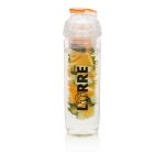 Trinkflasche mit Frucht- oder Eisfach mit Logo bedrucken, 500 ml farbe orange Ansicht mit Logo