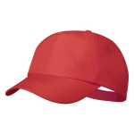 Cap aus RPET mit 5 Paneele und Klettverschluss mit Logo bedrucken farbe rot erste Ansicht