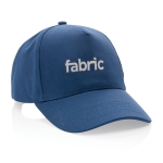 Cap mit 5 Panelen aus recyceltem Baumwolltwill und Metallschnalle farbe marineblau Ansicht mit Logo