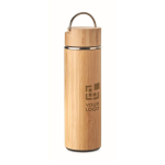 Thermosflasche aus Edelstahl mit Bambusoberfläche, 480 ml farbe holzton Ansicht mit Druckbereich