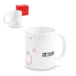 Keramiktasse mit Weihnachtskugel-Aufdruck für Mitarbeiter, 340 ml Ansicht mit Druckbereich