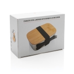 Elegante Edelstahlbrotbox mit Holzdeckel und Besteck, 1,5 L farbe silber zweite Ansicht mit Box