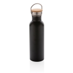 Einwandige Edelstahlflasche mit Griff und Deckel mit Bambus, 700 ml farbe schwarz