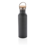 Einwandige Edelstahlflasche mit Griff und Deckel mit Bambus, 700 ml farbe dunkelgrau