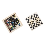 Spielsatz mit Schach, Parcheesi und Damespiel in Holzkiste mit Logo farbe holzton erste Ansicht