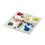 Spielsatz mit Schach, Parcheesi und Damespiel in Holzkiste mit Logo farbe holzton fünfte Ansicht