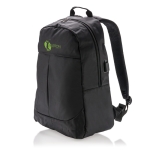 Laptoprucksack aus Polyester-600D mit USB-Port für Powerbank, 15” farbe schwarz Ansicht mit Logo