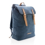 Hochwertiger Laptop-Rucksack aus Canvas mit Lederriemen, 15,6'' farbe blau