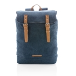 Hochwertiger Laptop-Rucksack aus Canvas mit Lederriemen, 15,6'' farbe blau zweite Ansicht