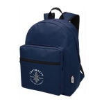 Personalisierter recycelter Rucksack in vielen Farben für junges Publikum farbe marineblau Ansicht mit Siebdruck