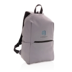 Minimalistischer Laptop-Rucksack aus glattem PU im modernen Stil, 15,6” farbe grau Ansicht mit Logo