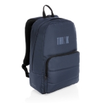 Ökologischer Laptop-Rucksack mit Stiftschlaufen und AWARE, 15.6” farbe marineblau Ansicht mit Logo