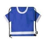 Kinder-Turnbeutel in T-Shirt-Form aus Polyester mit Logo bedruckt farbe blau erste Ansicht