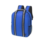 Recycelter Rucksack aus RPET 600D mit reflektierenden Streifen farbe blau erste Ansicht