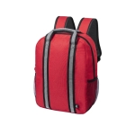 Recycelter Rucksack aus RPET 600D mit reflektierenden Streifen farbe rot erste Ansicht