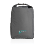 Recycelter Rolltop-Rucksack mit AWARE auch als Tasche nutzbar farbe dunkelgrau Ansicht mit Logo