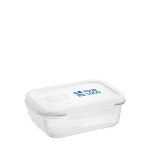 Luftdichte Lunchbox aus Glas mit Logo bedruckbar, 600 ml Ansicht mit Druckbereich