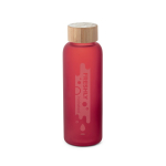 Glasflasche mit matter Oberfläche und Bambusdeckel, 500 ml farbe rot Ansicht mit Logo 1