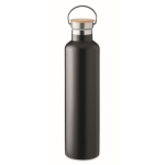 Doppelwandige Isolierflasche mit Bambusdeckel und Henkel, 1 L farbe schwarz