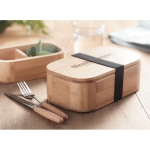 Kleine Lunchbox aus Bambus mit Trennwand und Band, 650 ml farbe holzton Stimmungsbild Hauptansicht