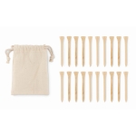 Set mit 20 Golftees in einer bedruckbaren Baumwolltasche farbe beige