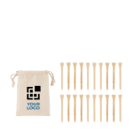 Set mit 20 Golftees in einer bedruckbaren Baumwolltasche farbe beige Ansicht mit Druckbereich