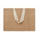 Einfache laminierte Jutetasche mit Baumwollhenkeln mit Aufdruck farbe beige