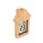 Wetterstation aus Bambus mit Saugnapf im Design eines Hauses farbe holzton