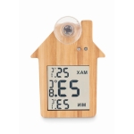 Wetterstation aus Bambus mit Saugnapf im Design eines Hauses farbe holzton dritte Ansicht